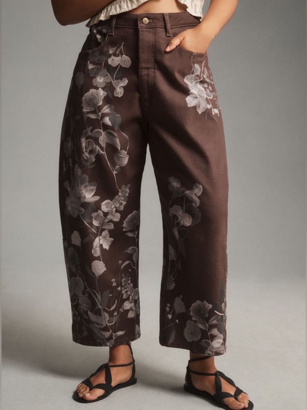 Anthropologie Pilcro The Kenna Mid-Rise Heritage Barrel Jeans Floral Edition